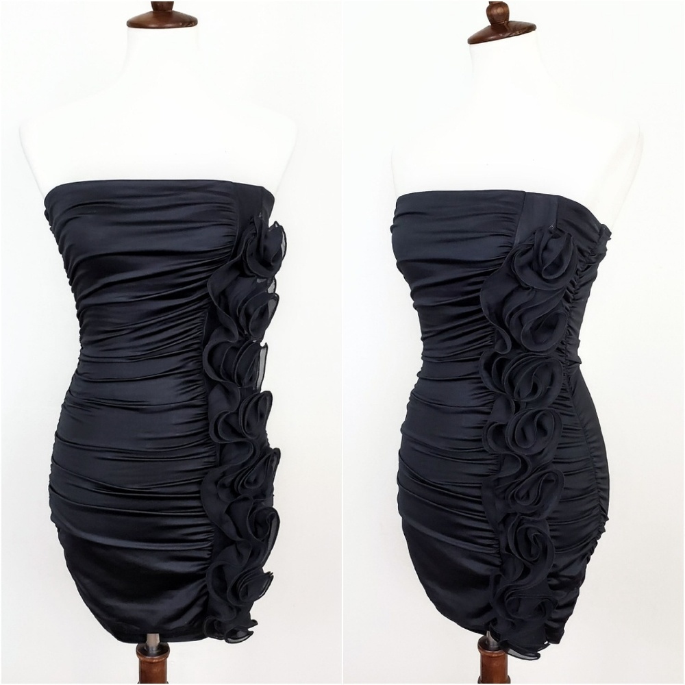 Symphony Ruched Strapless Rosette Dress LBD